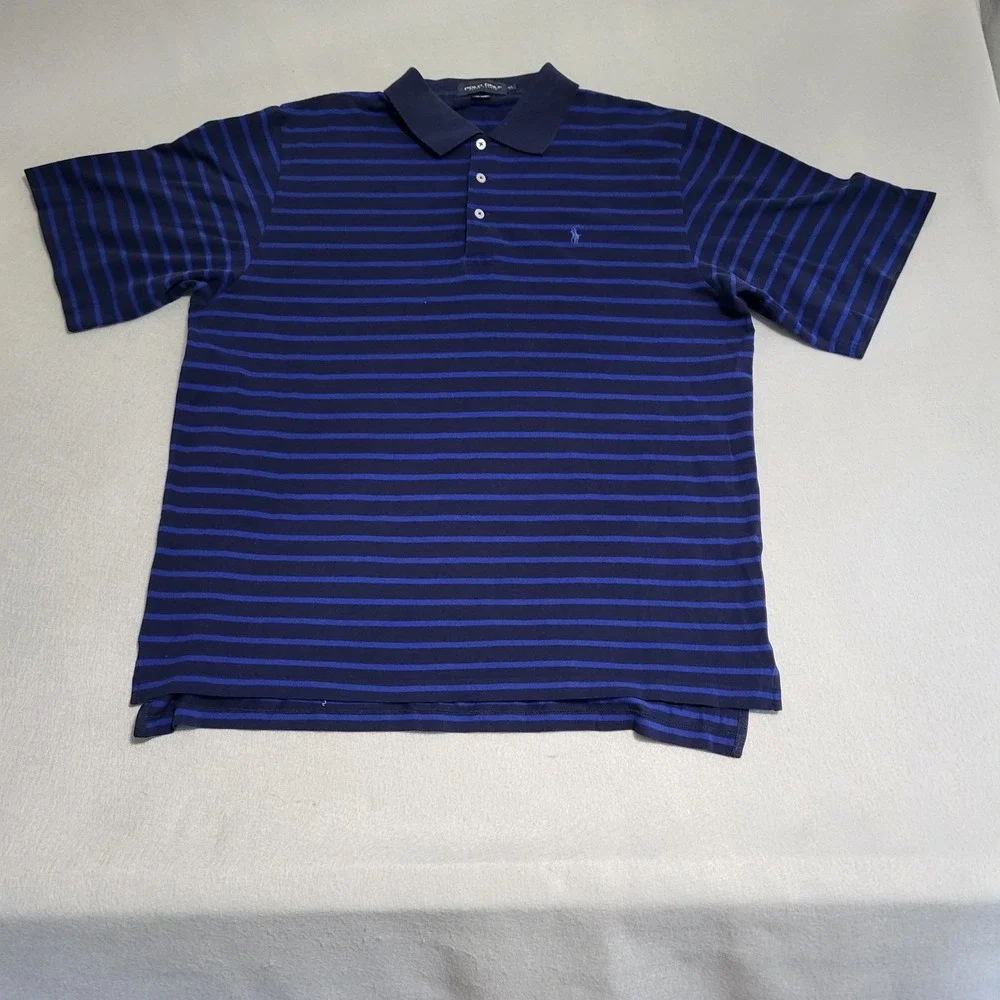 Ralph Lauren Polo Golf Blue Striped Polo Shirt Men's Size XL 100% Cotton